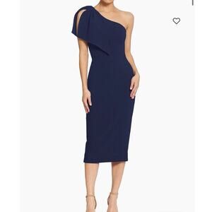 Dress the Population Navy One-Shoulder Midi Dress